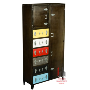 Industrial chic color drawers iron bedroom furniture tall wardrobe cabinet